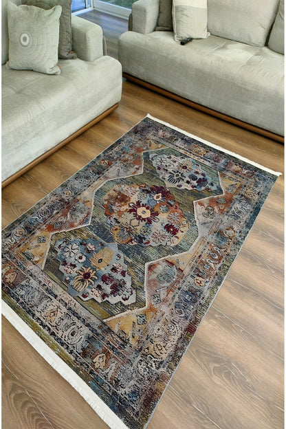 Halı Vagonu 63 Renkli Klasik Desenli Yıkanabilir Kaymaz Salon Halısı, Koridor Ve Mutfak Halısı