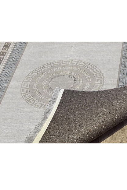 Halı Vagonu 136 Monogram Gri Bej Modern Dokuma Taban Halı