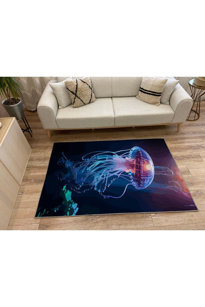 Halı Vagonu 43 Modern Stil Lacivert Deniz Anası Salon Halısı Yıkanabilen Dekoratif Halı