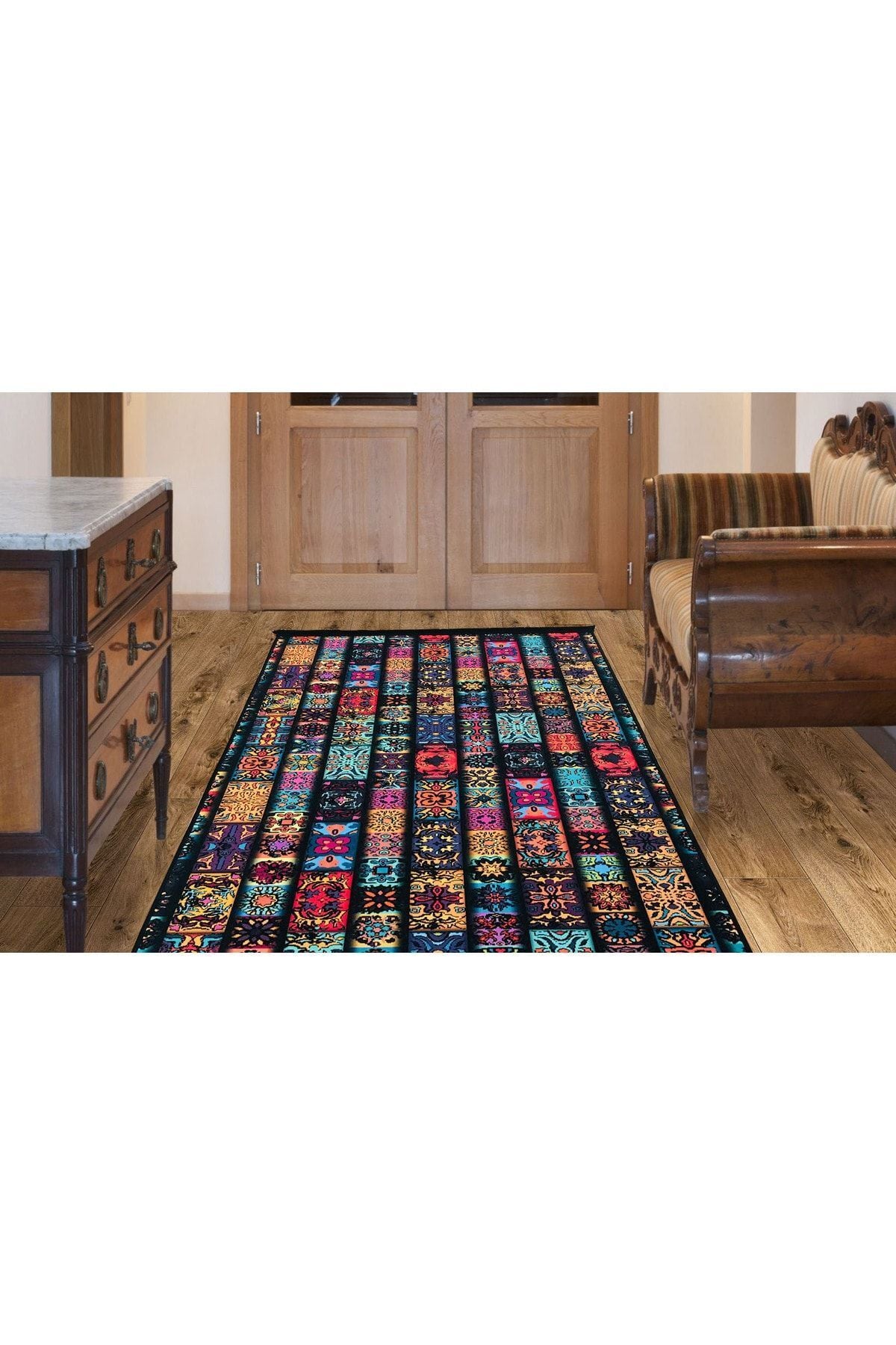 Yumuşak Dokulu Bambu Soft Kilim - Renkli Saçaklı Dijital Baskı HV-SK-905