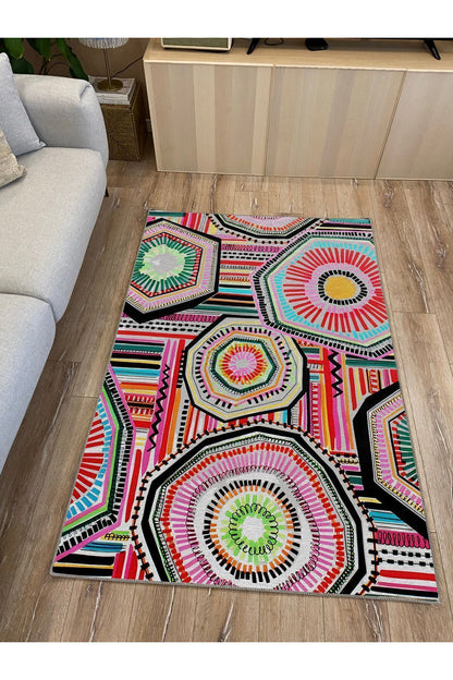 Halı Vagonu 92 Fuşya Tonlarında Klasık Dekoratif Kilim Salon Halısı Saçaklı Yıkanabilen Halı