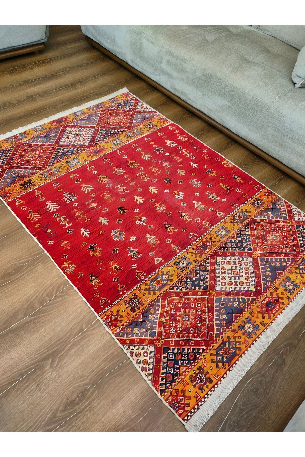 Halı Vagonu110ı Etnik Anadolu Halısı Dekoratif Salon Halısı Saçaklı Yıkanabilen Halı