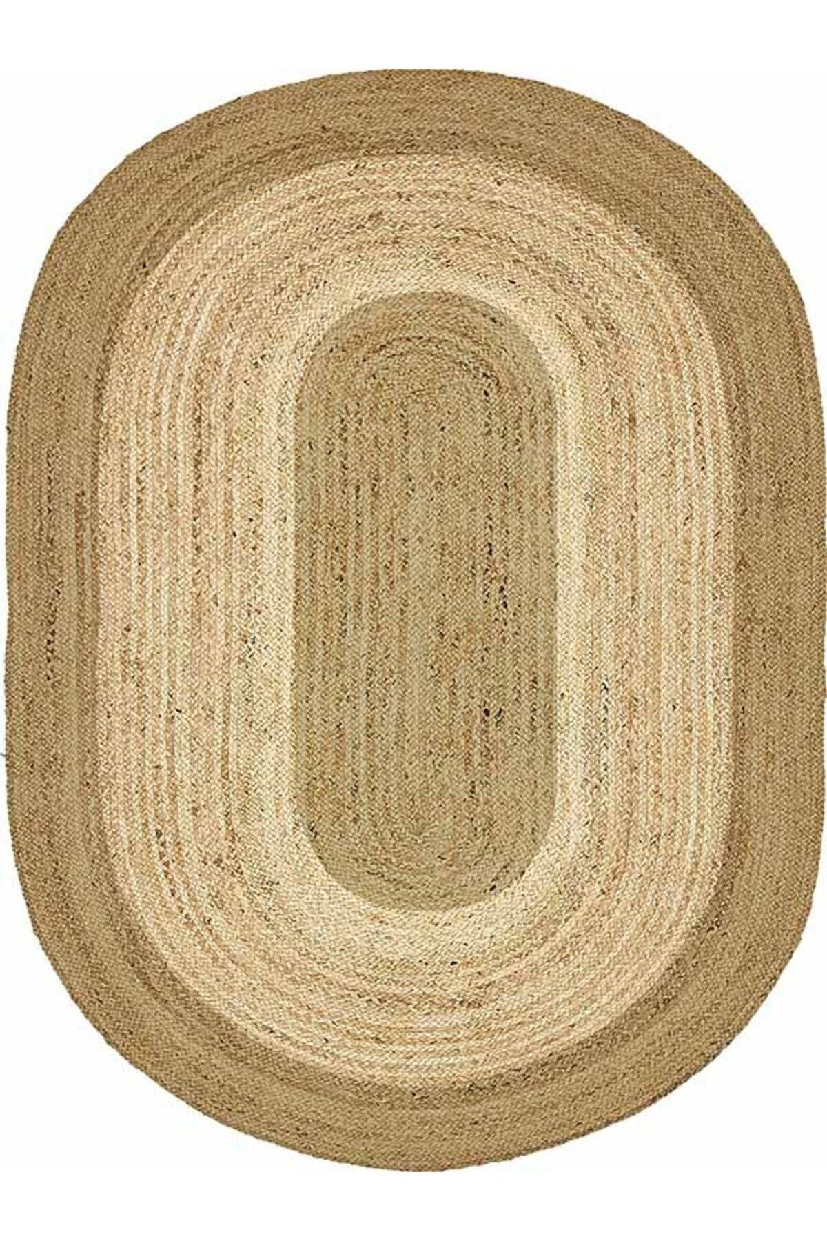 Boho 977 Jüt Hasır Etnik Desenli Oval Jüt Örme Doğal Hasır Natural Oval Halı