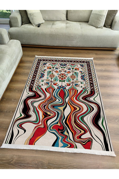 HV  17 Renkli Desenli Çizgili Yıkanabilir Kaymaz Tabanlı Salon Halısı, Koridor Ve Mutfak Halısı