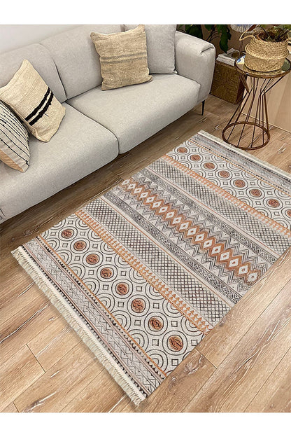 Cotton Kilim67 Multu Iskandinav Motifler Modern Dekoratif Saçaklı Yıkanabilen Dokuma Kilim