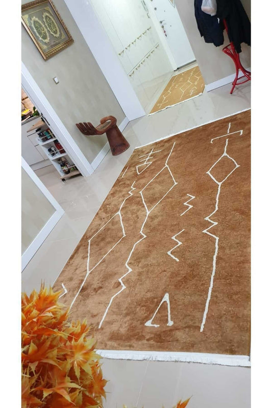 Yumuşak Dokulu Bambu Soft Kilim - Ourain Saçaklı Dijital Baskı HV-SK-O7