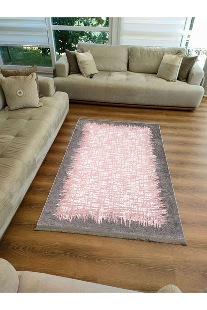 Halı Vagonu 2061 Modern Çerçeve Desenli Yıkanabilir Kaymaz Salon Halısı, Koridor Ve Mutfak Halısı