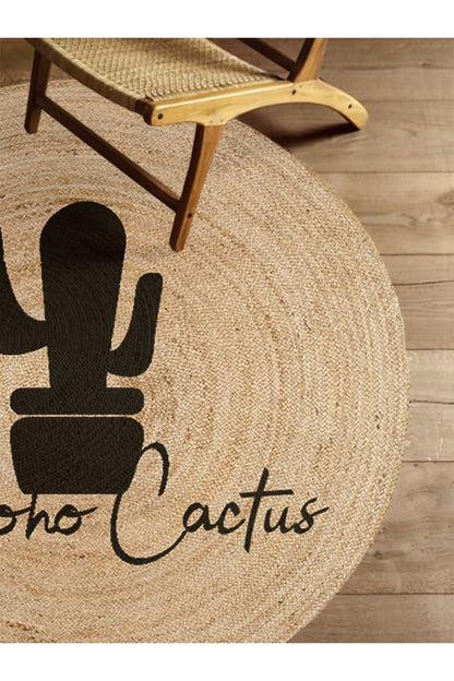 Boho 903 Doğa Ve Botanik Kaktüs Desenli Etnik Örgü Yuvarlak Natural Renk Çift Taraflı Halı'nın kolay silinme özelliğini gösteren bir örnek.