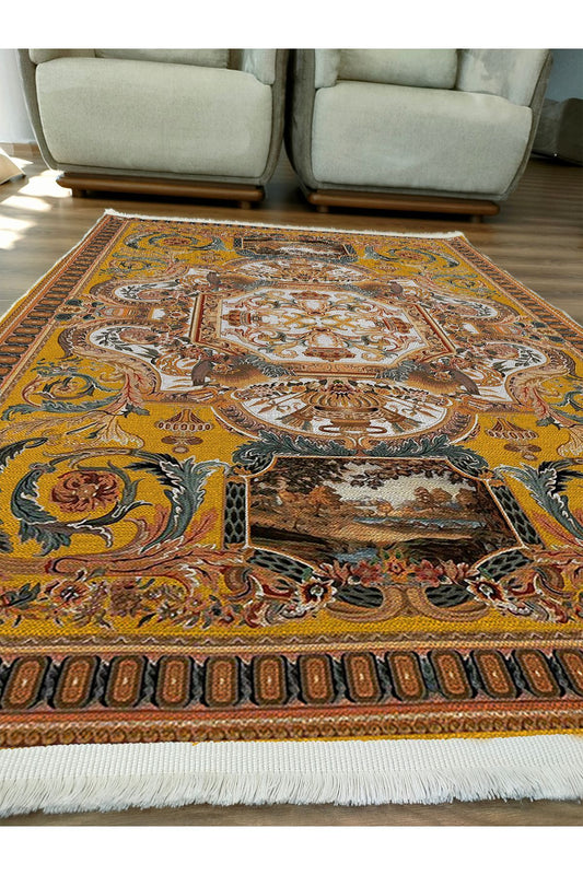 Halı Vagonu 37 Modern Stil Hardal Tonlarında Iskandinav Salon Halısı Yıkanabilen Dekoratif Halı