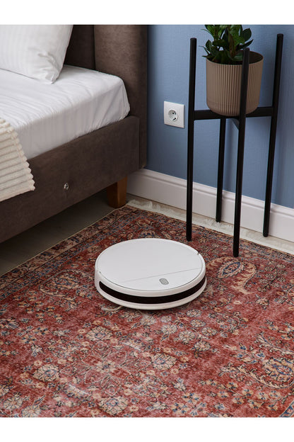 Halı Vagonu 2047 Bordo Tonlarında Etnik Eskitme Pamuk  Dokuma Taban Halı