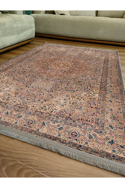 Halı Vagonu Halı 2084 Kahve Tonunda Dekoratif Halı Salon Halısı Saçaklı Yıkanabilen Halı