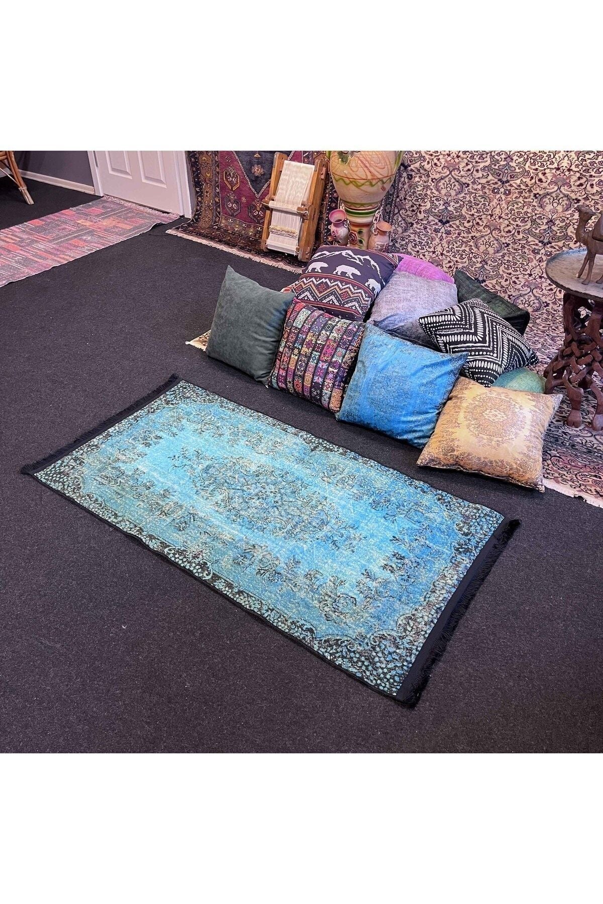 Yumuşak Dokulu Bambu Soft Kilim - Vintage Saçaklı Dijital Baskı HV-SK-921