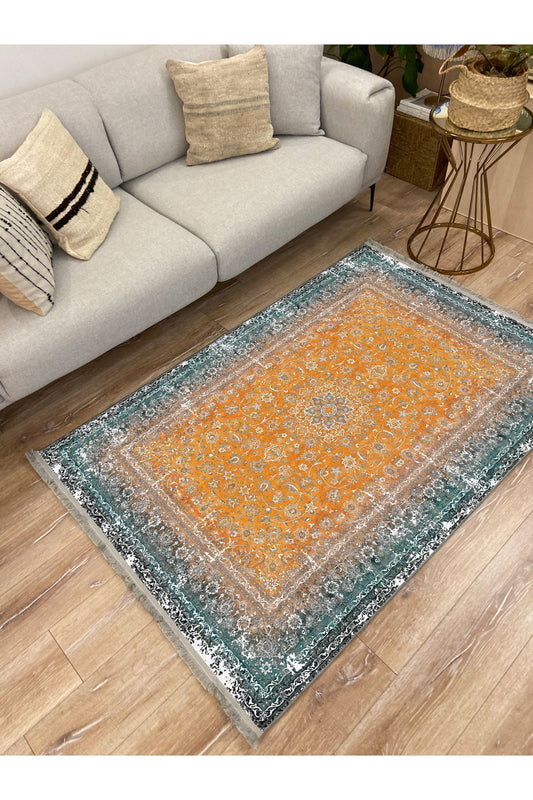 Halı Vagonu 2186 Eskitme Desenli Yıkanabilir Kaymaz Tabanlı Salon Halısı, Koridor Ve Mutfak Halısı