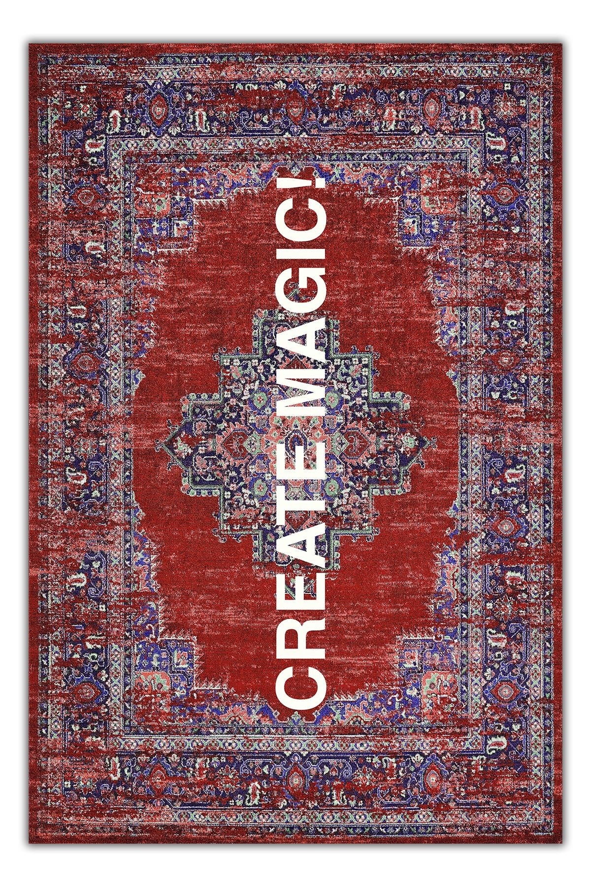 Halı Vagonu 190 Create Magic Yazılı Etnik Vintage Dokuma Taban Halı