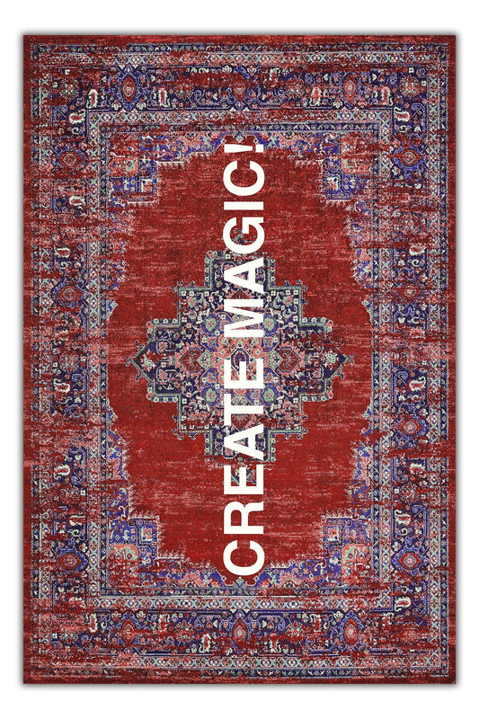 Halı Vagonu 190 Create Magic Yazılı Etnik Vintage Dokuma Taban Halı
