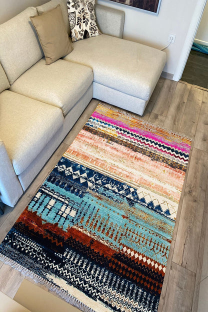 Cotton Kilim 70 Multu Iskandinav Motifler Modern Dekoratif Saçaklı Yıkanabilen Dokuma Kilim