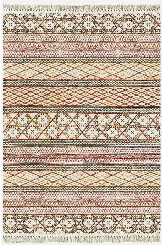 Cotton Kilim 63 Multu Iskandinav Motifler Modern Dekoratif Saçaklı Yıkanabilen Dokuma Kilim