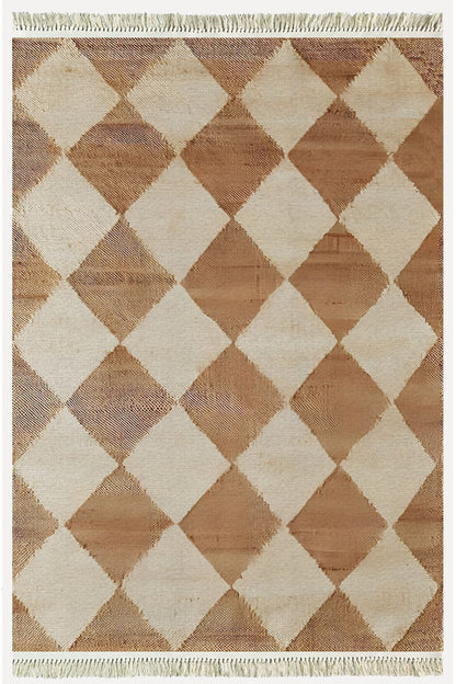 Cotton Kilim 5 Hardal Krem Tonunda Geometrik Desenli Dekoratif Yıkanabilen Dokuma Taban Kilim