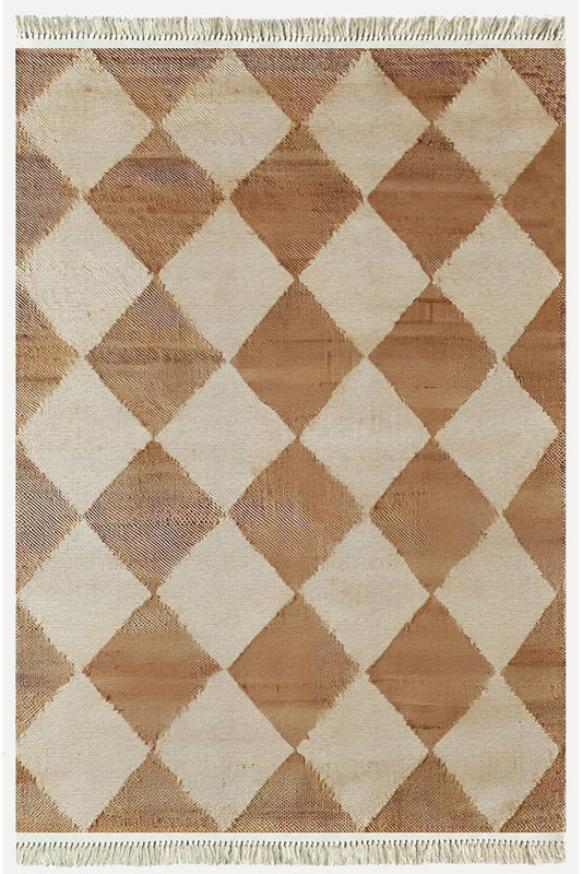 Cotton Kilim 5 Hardal Krem Tonunda Geometrik Desenli Dekoratif Yıkanabilen Dokuma Taban Kilim