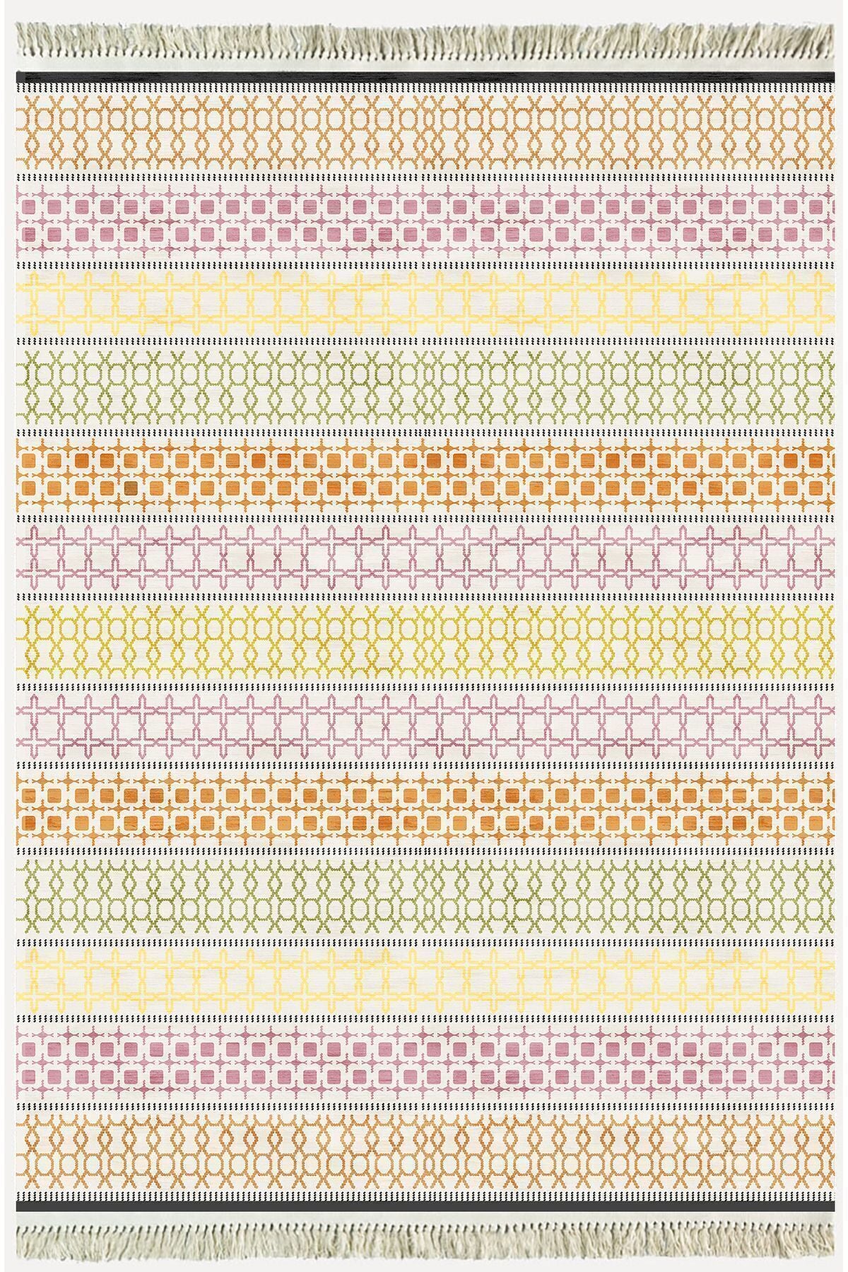 Cotton Kilim35 Renklı Modern Desenli Dekoratif Yıkanabilen Dokuma Taban Kilim