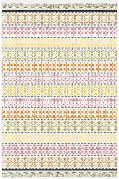 Cotton Kilim35 Renklı Modern Desenli Dekoratif Yıkanabilen Dokuma Taban Kilim