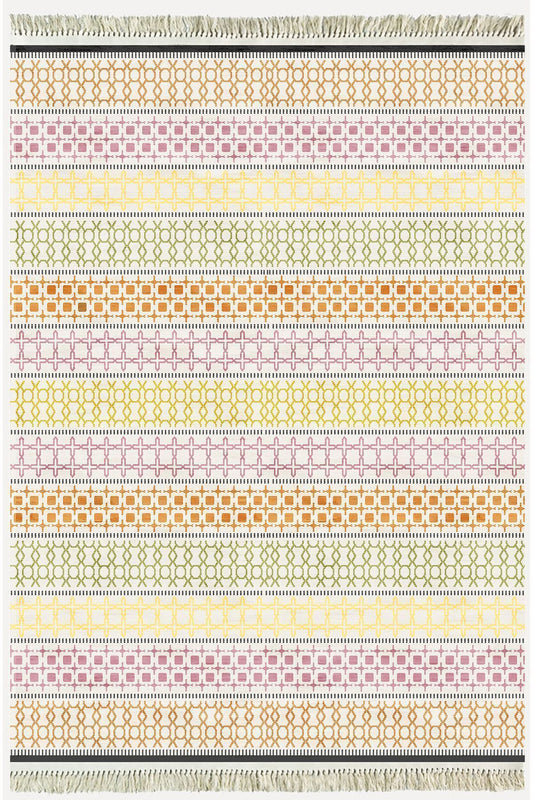 Cotton Kilim35 Renklı Modern Desenli Dekoratif Yıkanabilen Dokuma Taban Kilim