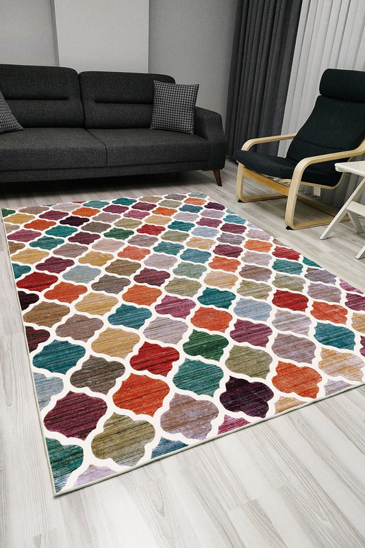 Halı Vagonu 1006 Multy Tonlarında Fas Kapısı Modelli Dekoratif Kaymaz Taban Halı