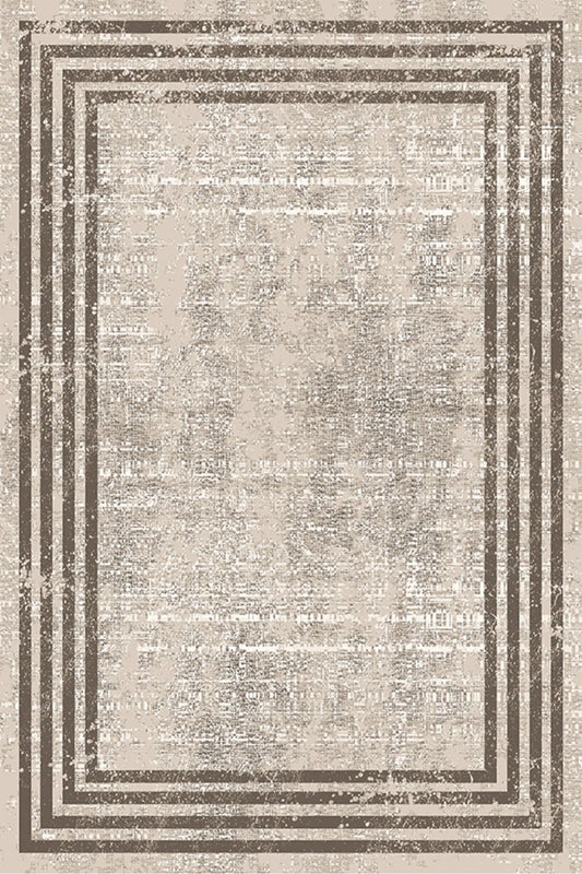 HV  2077 Kahverengi Çerçeve Desenli Yıkanabilir Kaymaz Salon Halısı, Koridor Ve Mutfak Halısı