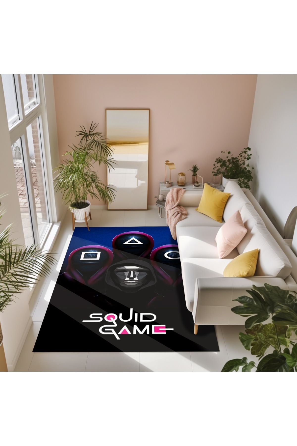 Squid Game Temalı Canlı Pembe Tonlarında Dokuma Taban Salon Halısı Çocuk Halısı  Halı Vagonu 260