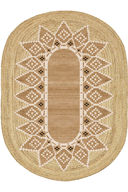 Boho 980 Jüt Hasır Etnik Desenli Oval Jüt Örme Doğal Hasır Natural Oval Halı