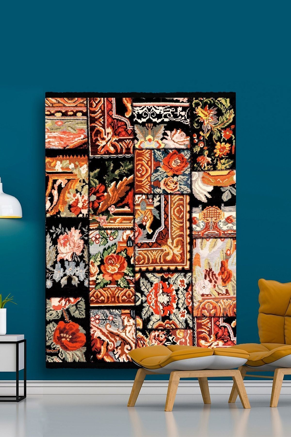 Halı Vagonu 2007 Siyah Ve Multy Tonlarında Desen Kaymaz Taban Dekoratif Halı