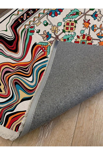 HV  17 Renkli Desenli Çizgili Yıkanabilir Kaymaz Tabanlı Salon Halısı, Koridor Ve Mutfak Halısı