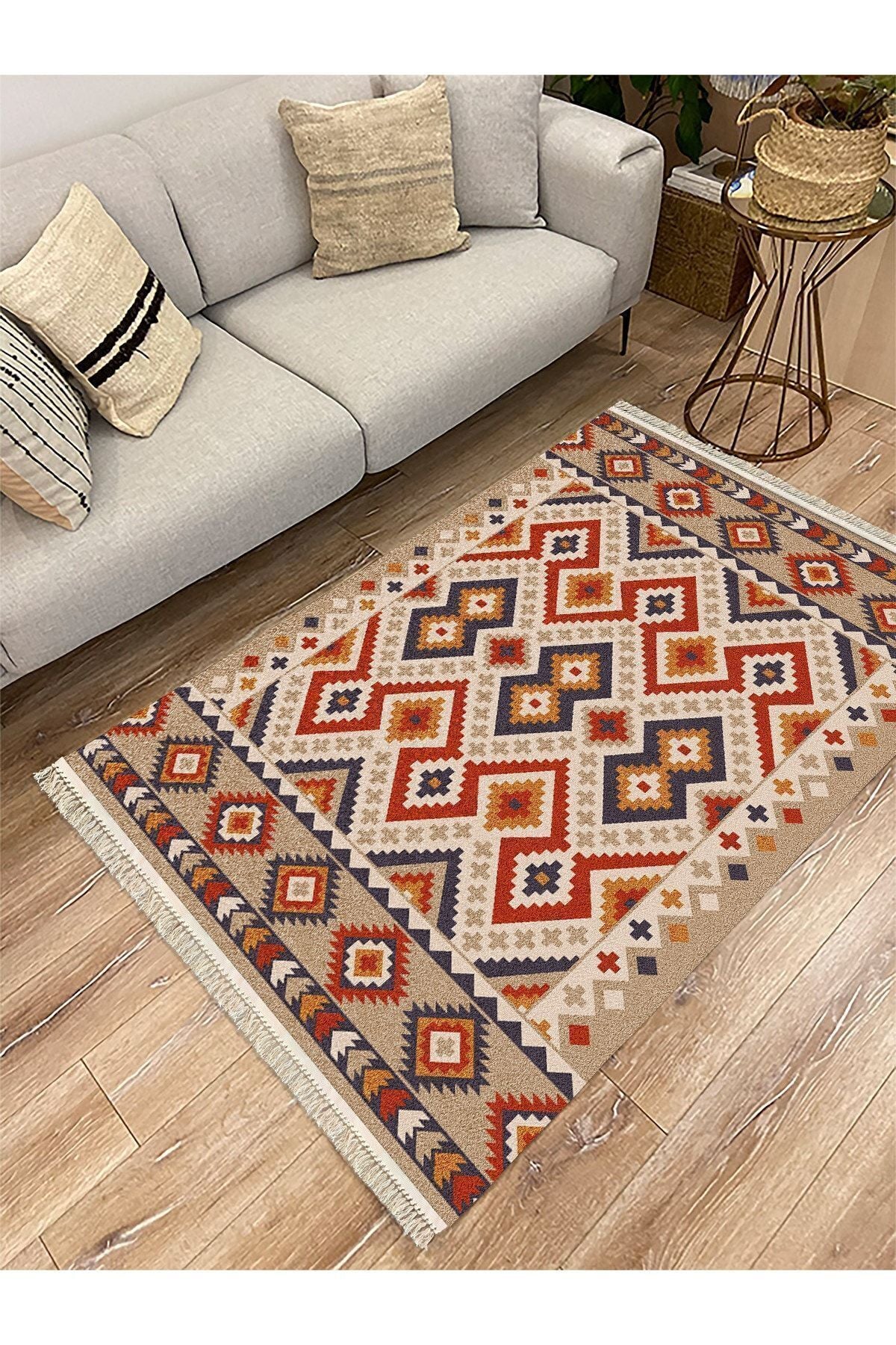 Cotton Serisi Multy Tonlarında Kabartma Görünümlü Eskitme Desen Dekoratif Dokuma Taban Kilim