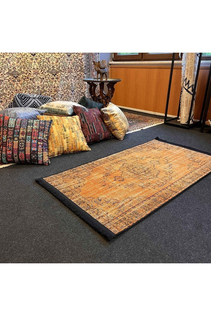 Yumuşak Dokulu Bambu Soft Kilim - Vintage Saçaklı Dijital Baskı HV-SK-919