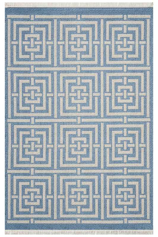 Cotton 83 Etnik Deniz Mavisi Modern Monogram Stil Pamuk Taban Kilim 083