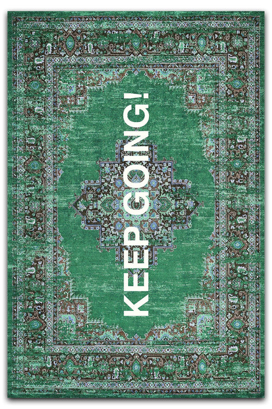 Halı Vagonu 185 Keep Going Yazılı Yeşil Etnik Vintage Dokuma Taban Halı