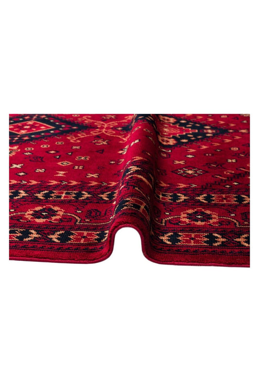 Nostaljı 961 Red Afgan/yağcıbedir Desenli El Emeği Ile Özel Tezgahlarda Üretilen Bambu Uşak Halısı