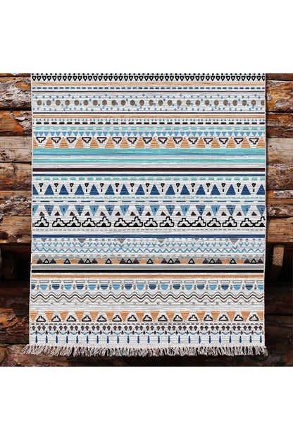 Cotton Kilim 26 Multi Geleneksel Motif Çizgili Desenli Dekoratif Yıkanabilen Dokuma Taban Kilim