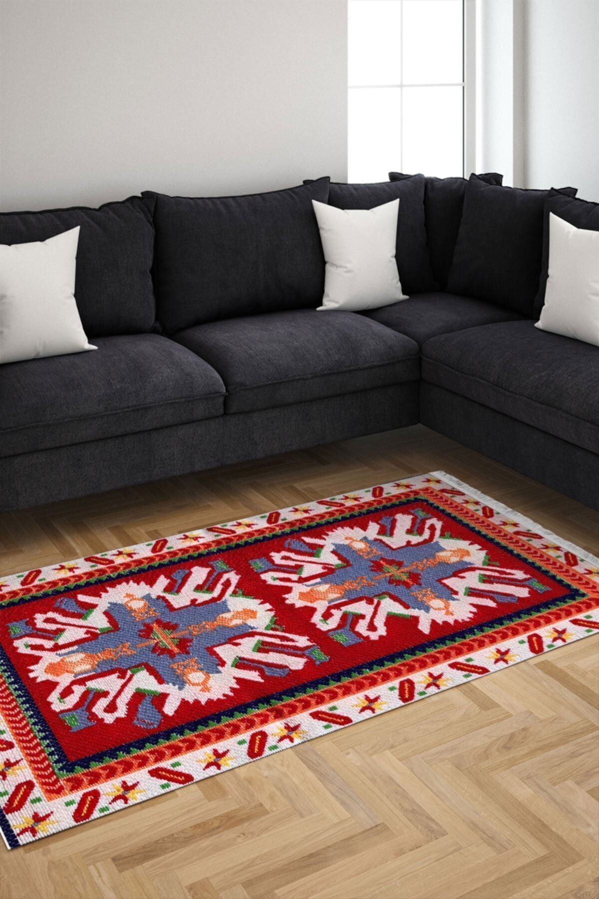 Halı Vagonu Serisi Baklava Işlemeli Krem Tonlarında Desen Kaymaz Taban Şönil Halı