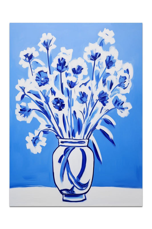 Halı Vagonu 159 Mavi Vazoda Çiçekler Yağlı Boya Stili Dokuma Taban Halı