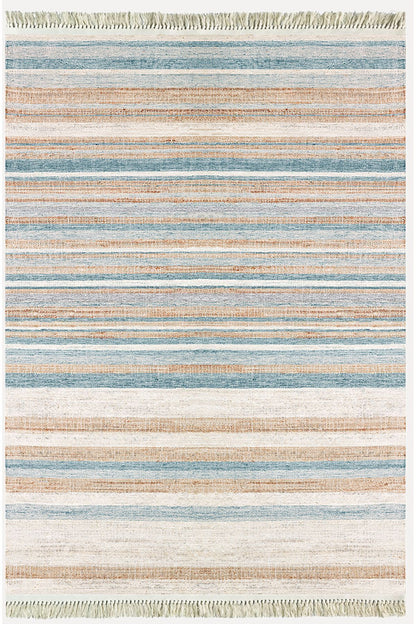 Cotton Serisi Multy Tonlarında Düz Çıtır Çizgili Eskitme Desen Dekoratif Dokuma Taban Kilim