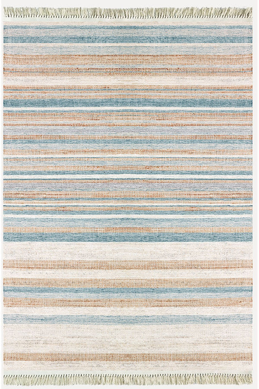 Cotton Serisi Multy Tonlarında Düz Çıtır Çizgili Eskitme Desen Dekoratif Dokuma Taban Kilim