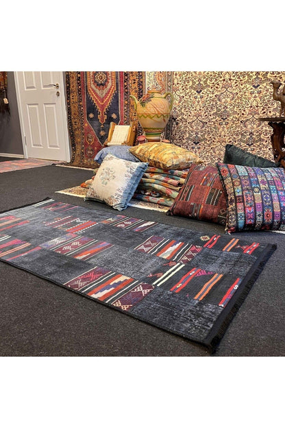 Yumuşak Dokulu Bambu Soft Kilim - Patchwork Saçaklı Dijital Baskı HV-SK-KA2