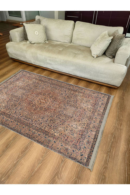 Halı Vagonu Halı 2084 Kahve Tonunda Dekoratif Halı Salon Halısı Saçaklı Yıkanabilen Halı