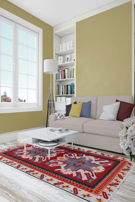 Halı Vagonu Serisi Baklava Işlemeli Krem Tonlarında Desen Kaymaz Taban Şönil Halı