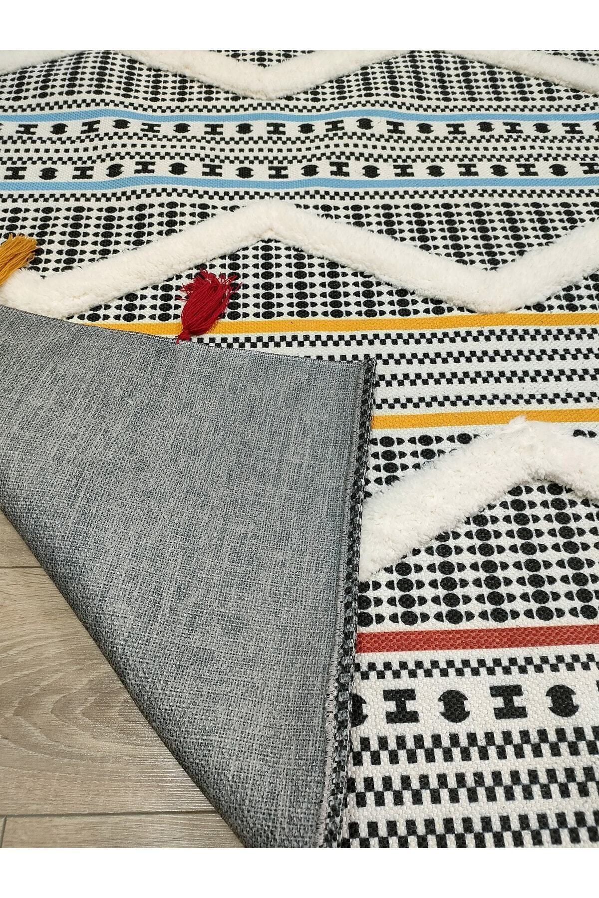 Tafting Kilim Serisi Üzeri Peluşlu Dokuma Taban Dekoratif Kilim