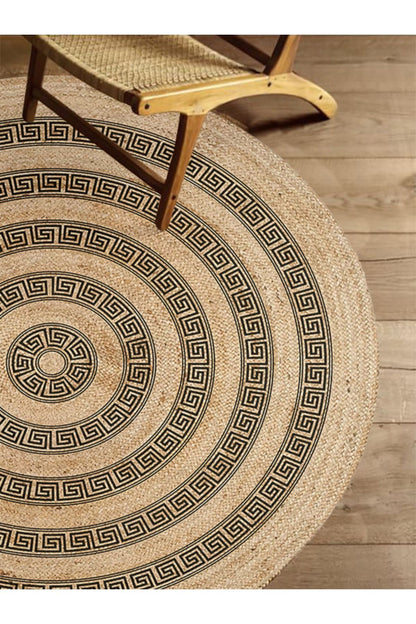 Boho 906 Jüt Hasır Etnik Desenli Jüt Örme Doğal Hasır Natural Halı - Dikey pozisyonlu yerleştirmesi