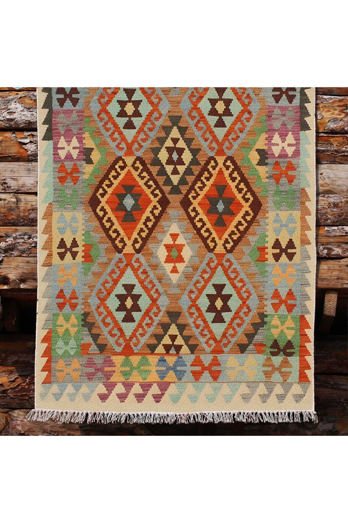Cotton Kilim 84 Çok Renkli Etnik Boho Stil Pamuk Taban