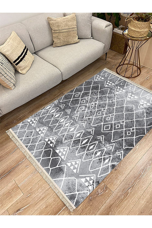 Cotton Serisi Gri Tonlarında Iskandinav Desen Dekoratif Dokuma Taban Kilim