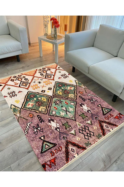 Cotton Serisi Eski Çağ Motifli Baklava Eskitme Otantik Desen Dekoratif Dokuma Taban Kilim